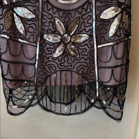 Vijiv Black and Gold Sequin 1920’s Flapper Mini Dress size M - Picture 10 of 12